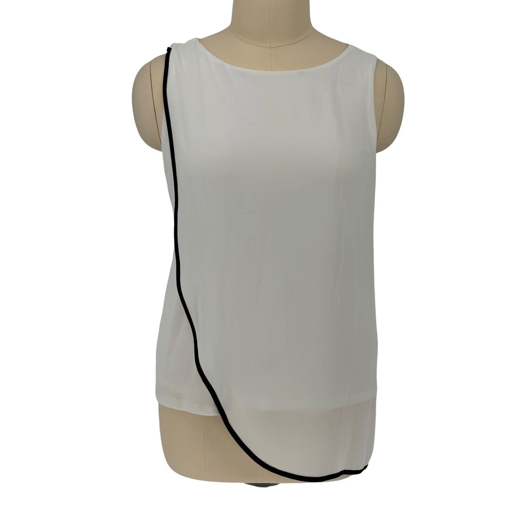 Chico's Travelers Chiffon Overlay Tank Winter Drift White Black Trim Size 3